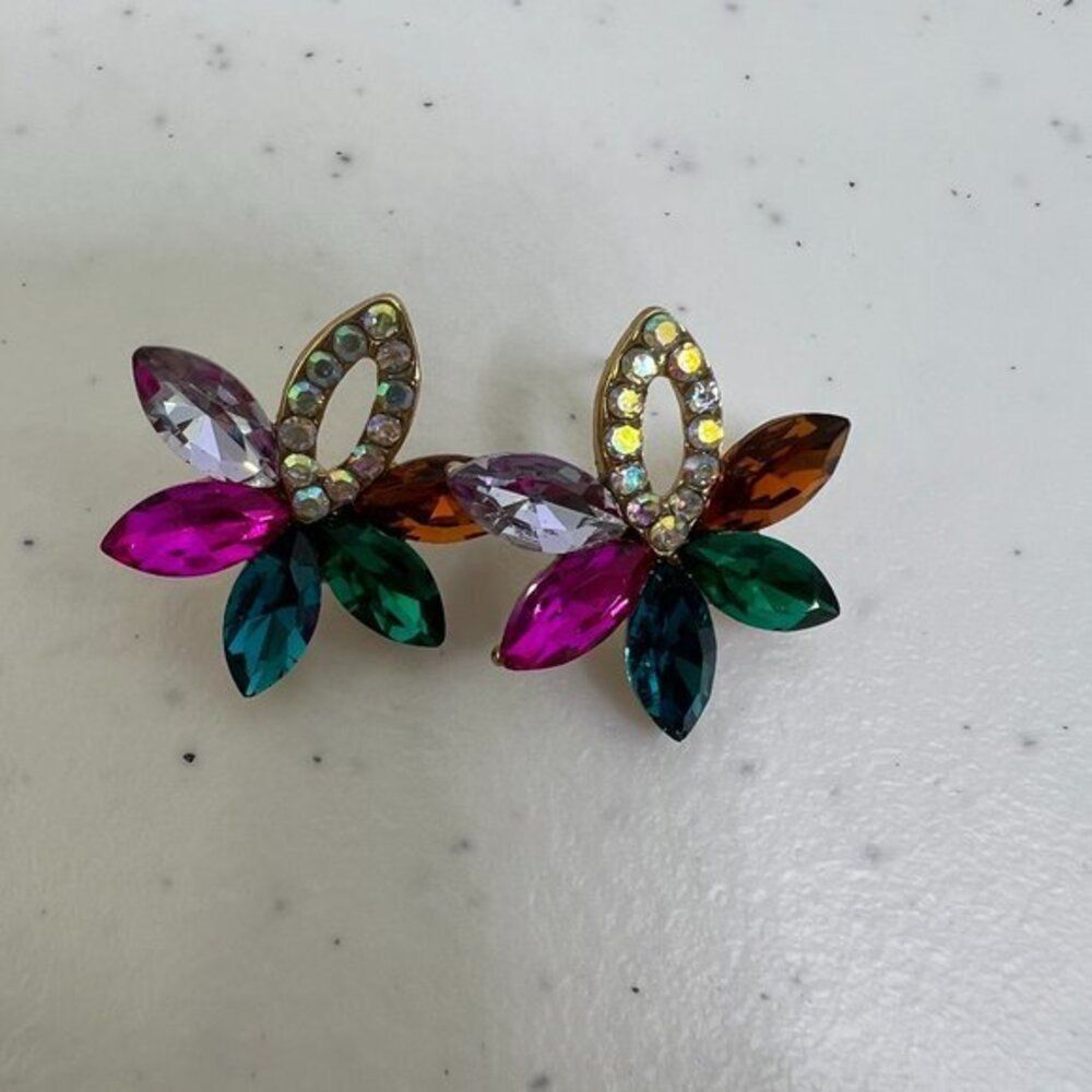 Rhinestone Earrings Multicolor‎ Flower Star Gold Tone Pink Tear Drop Stud Big